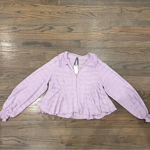 Anthropologie Blouse Long Sleeves Button Down Purple Size Small Coquette NWT - Picture 2 of 9